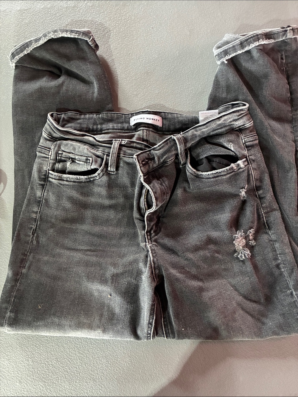 Flying Monkey Women's Faded Black Skinny Jeans with Distressed Details